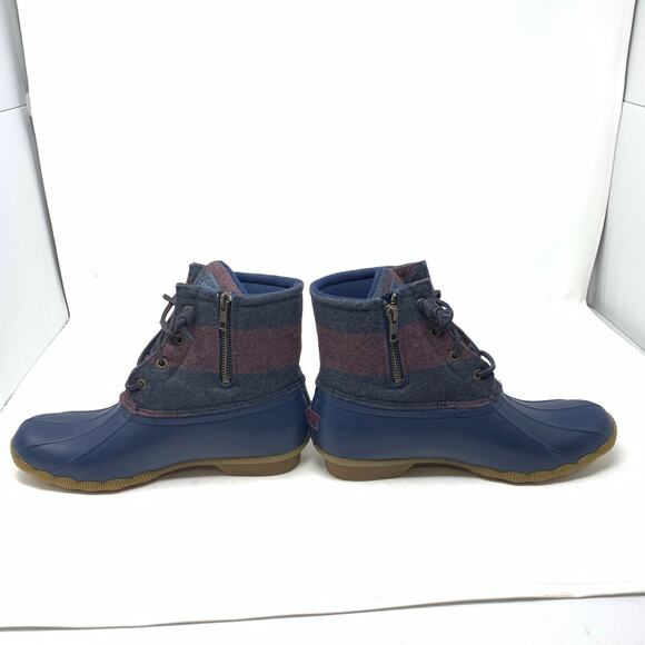 Sperry Saltwater Varsity Duck Winter Ankle Boot Blue Stripe Wool Blend Size 9 - Picture 4 of 8